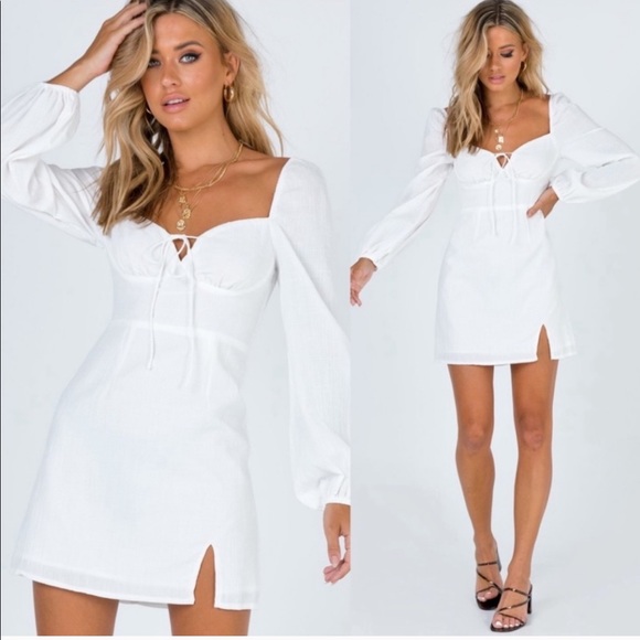 Princess Polly Alena White Long Sleeve Mini Dress - Picture 1 of 14